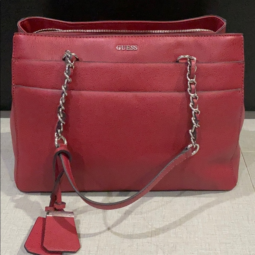 Brand New Red Guess Tote Shoulder Bag with Chain